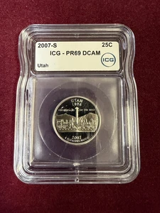 2007 S Silver Proof Utah State Quarter Graded by ICG PR 69 DEEP CAMEO #DG31 - Picture 1 of 2