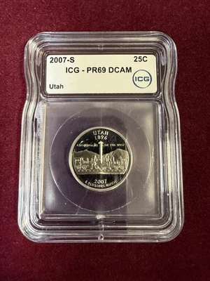 2007 S Silver Proof Utah State Quarter Graded by ICG PR 69 DEEP CAMEO #DG31 - Image 1 of 2