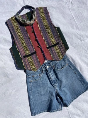 Vintage 90s Size S 6-12 Boho Woven Waistcoat - Image 1 of 4