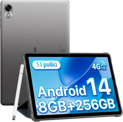 Tablet Android 14, 11 Pollici 8(4+4) GB RAM+256GB ROM/TF 1TB, 4G Dual SIM, 7200M - Immagine 1 di 4