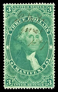 Scott R86c 1862 $3.00 Yellow Green Manifest Used VF Cat $55 - Picture 1 of 1