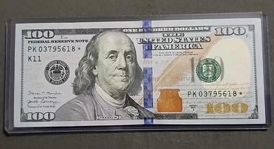 $100 Dollar Bill Star Note Series 2017A  SN# PK03795618* Unique Serial Numbers  - Image 1 of 4