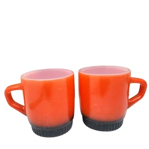 Pair Vintage MCM Fire King Anchor Hocking Electric Red Black Coffee Cup Mugs - Picture 1 of 6