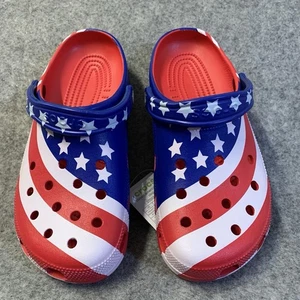Crocs Classic American Flag Clog Mens 9 Womens 11 Red White Blue NEW - Picture 1 of 13