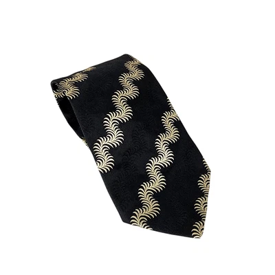 Hugo Boss 100% Silk Tie Italian Mens Floral Black Platinum Gold Leaves Italy NEW - Image 1 of 4