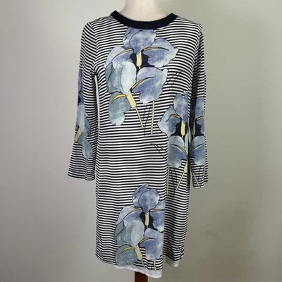 Vestido de seda Tory Burch talla grande diseño floral a rayas de lujo manga 3/4 ligero Foto 1 de 4