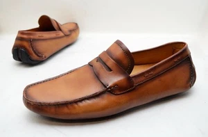Magnanni Dylan Hand Burnished Brown Leather Slip On Loafer Driving Shoes Sz 8.5 - Picture 1 of 11