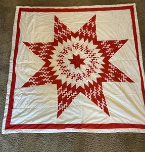Lakota Star Quilt Hand Sewn Bright Rich Red Colors, - Picture 1 of 5