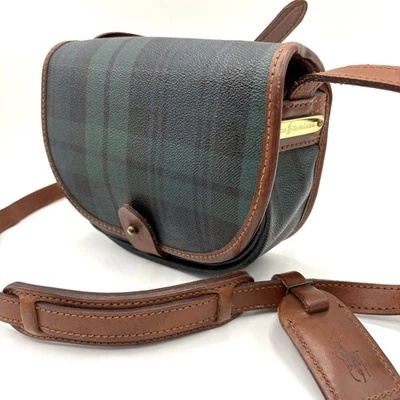 Polo Ralph Lauren Shoulder Bag Plaid Leather Trim 8"x6.7"x2.4" Vintage Style - Image 1 of 4