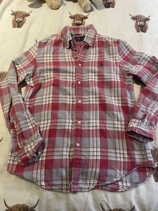 Ralph Lauren Shirt Medium Red Grey Plaid Check Classic Fit Long Sleeve - Picture 1 of 6