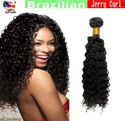 Jerry Curl Black Color #1B Brazilian 100 Virgin Human Hair bundle 10 - 28 In  - Image 1 of 4