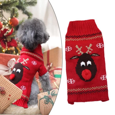 Christmas Pet Dog Cat Puppy Costume Elk Knitted Sweater Jumper Top Clothes Gifts - Image 1 of 4
