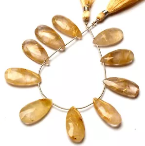 Natural Golden Rutile Quartz Gems 26x12 mm Faceted Long Pear Beads 6.5" Strand - Picture 1 of 4
