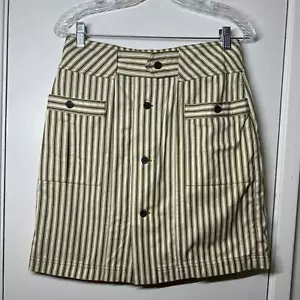 Mara Hoffman Lici Striped Organic Cotton Blend Olive Green Cream Skirt Size 8 - Picture 1 of 14