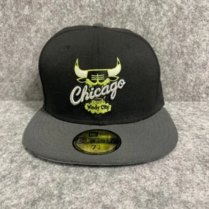 Chicago Bulls New Era 59Fifty Black Neon Grey Fitted Hat Cap Windy City Sz 7 1/8 - Picture 1 of 8