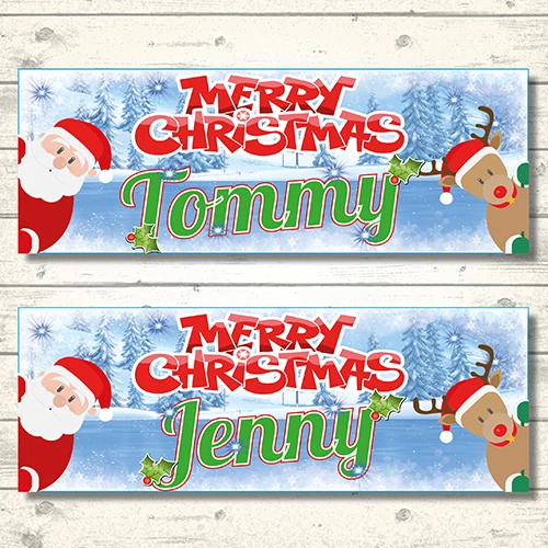 5 STAR BANNERS 2 PERSONALISED CHRISTMAS BANNERS - ANY NAME - XMAS - SANTA