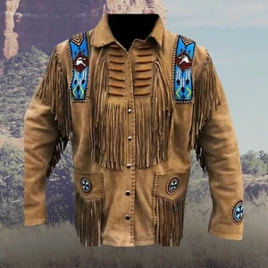 Herren Western Cow Boy Adler Perlen Trachtenjacke Wildleder Leder NC05 - Bild 1 von 4