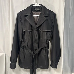 Utex Design Platinum Jacket Woman’s Large Black Lined Tie Waist Pockets Coat - Picture 1 of 16
