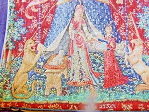 LADY & UNICORN A MON SOLO DESIR ROT 18" BAUMWOLLE TAPESTER KISSENABDECKUNG/ANHÄNGER - Bild 1 von 7