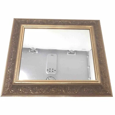 Ornate Bronze Gold Finish Wood Composite Frame Square Wall Mirror 19" x 16" - Image 1 of 4