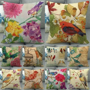 Retro Birdcage Linen Cotton Throw Pillow Covers Flower Bird Couch Cushion Case - Picture 1 of 24