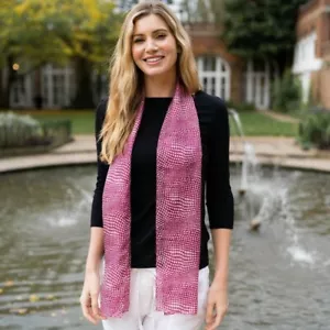 Wavy Spot Design 100% Silk Scarf, Raspberry, 25 x 165cm Peony Accessories - Picture 1 of 2
