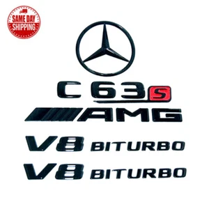 Gloss Black C63s AMG V8 BITURBO Sticker Badge Package For C63s AMG Coupe C205 - Picture 1 of 7