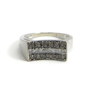 Vintage Brown Cognac White Diamond Concave Flat Top Ring 14K White Gold, 2.7 Gr - Picture 1 of 12