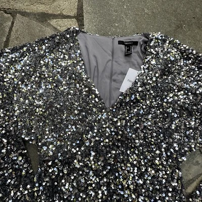 Forever 21 Dress Small Mini Silver Sequin Long Sleeve Party Cocktail Sparkle - Image 1 of 4