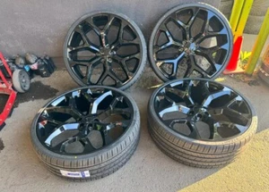 28x10 SNOWFLAKE BLACK WHEELS RIMS TIRES CHEVY GMC ESCALADE Z71 RST 6x139.7 - Picture 1 of 10