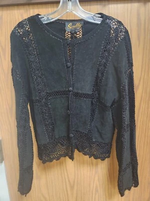 Scully Intricate Black Suede Leather and Crochet details Jacket Size 14 NWOT  - Image 1 of 4
