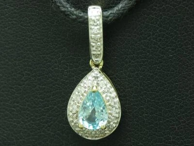 9kt 375 Oro Amarillo Colgante Con 0,11ct Diamante & 1,03ct Topacio Azul Esquina - Imagen 1 de 4