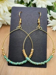 Hoop Earrings Picasso SEAFOAM Miyuki Bead Hoops Handmade Dangly Earrings Boho - Picture 1 of 3