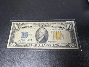 Yellow Seal $10 Ten Dollar North Africa WWII Silver Certificate 1934A Circ - Picture 1 of 2