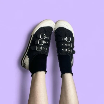 De colección Y2k Rocket perro blanco y negro lona plataforma zapatillas hebilla EE. UU. 8 Foto 1 de 4