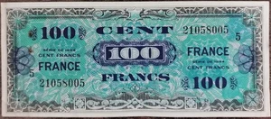 Banknote 100 Franken 1944 FRANKREICH vorbereitet von den USA zur Befreiung S5 21058005 - Bild 1 von 2