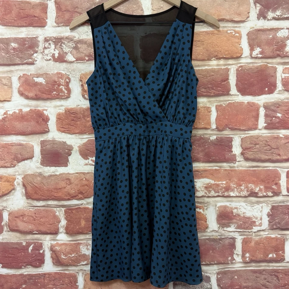 Vestido Bcbgeneration para mujer 6 azul negro lunares transparente espalda cremallera Foto 1 de 4