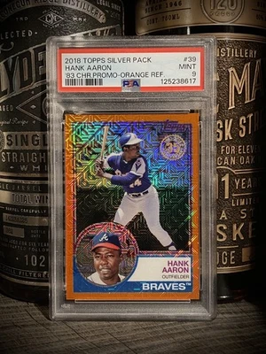 Hank Aaron PSA 9 MINT BOOKEND 1/25 2018 Topps 83 Design Chrome Orange Recfractor - Image 1 of 4