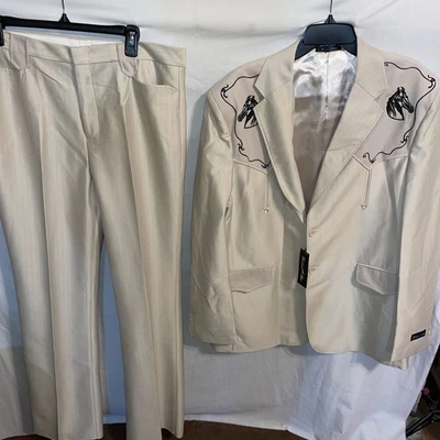 Terno Western Max masculino 2 peças tamanho 46L 36x36 bege cowboy rodeio saindo novo com etiquetas - Imagem 1 de 4