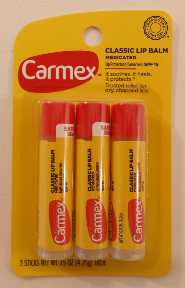 Paquete de 3 bálsamos labiales medicados clásicos Carmex barra de 3 tubos envío gratuito Foto 1 de 1