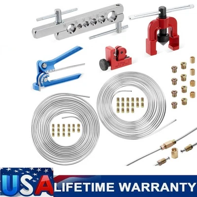 25Ft 3/16" + 1/4" Brake Line W/ Single Flare + Brake Line Bender + Tube Cutter - Image 1 of 4