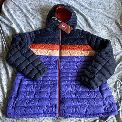 Pullover con capucha Cotopaxi Fuego Down para mujer 2X tinta amatista rayas nuevo con etiquetas Foto 1 de 4