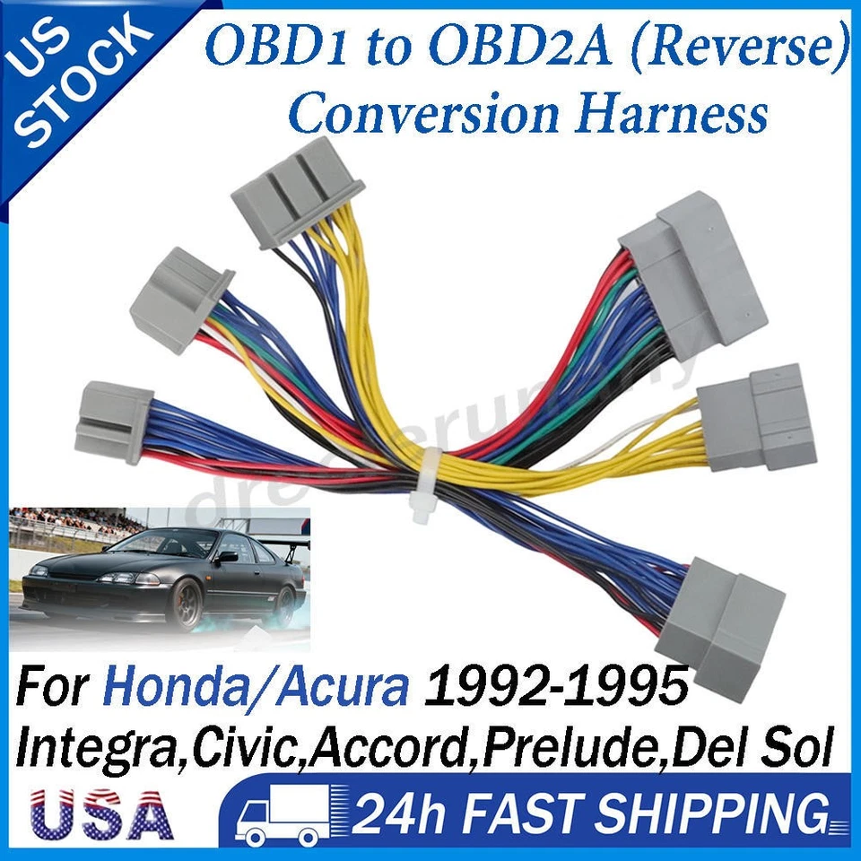 OBD1 to OBD2A Reverse Conversion Harness Adapter For 1992-95 Acura Integra Civic - Изображение 1 из 4