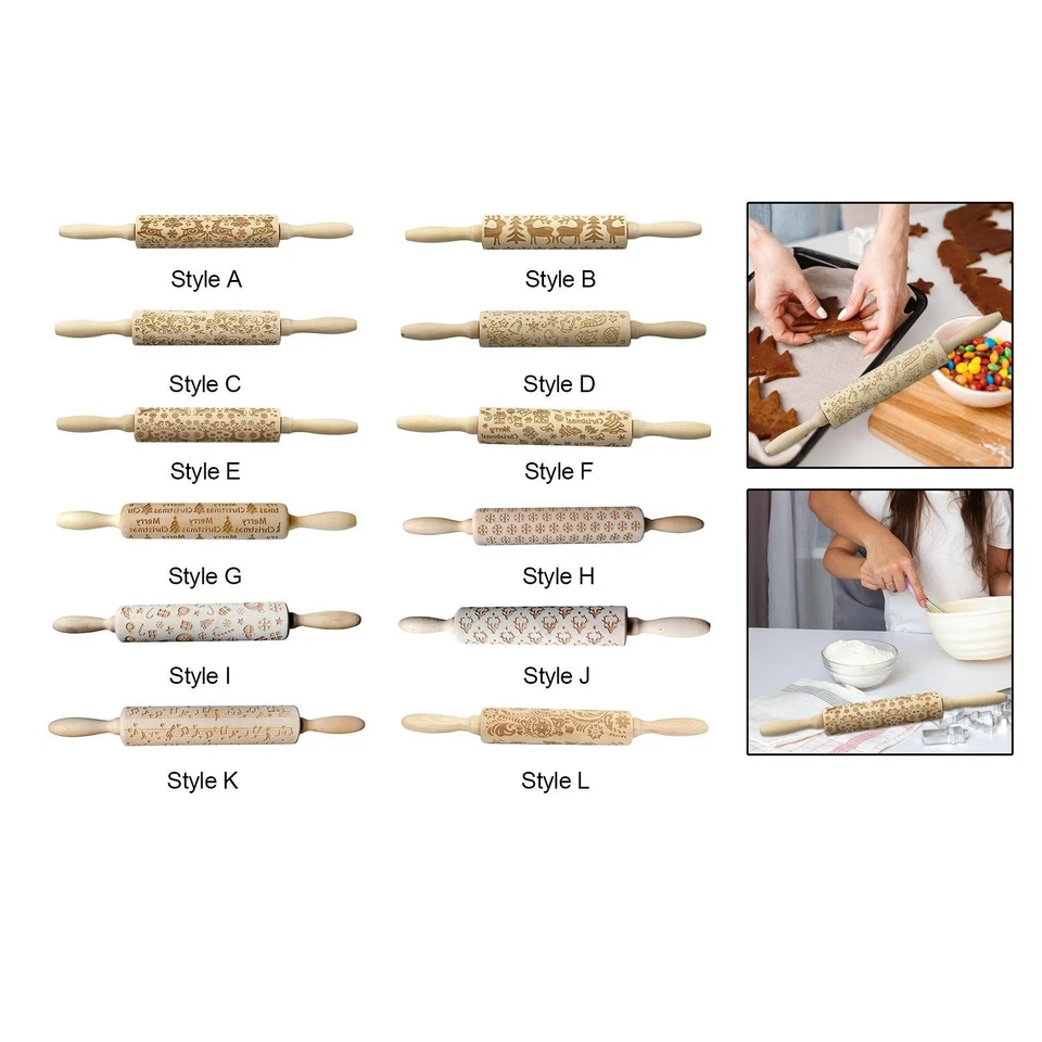 Wooden Rolling Pin Embossing Rolling Cookie Stamps Roller Holiday Rolling Pin - Image 1 of 1