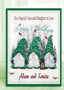 Personalised Christmas Card Gonks and Robins Son Daughter Grandson Granddaughter - Picture 1 of 2