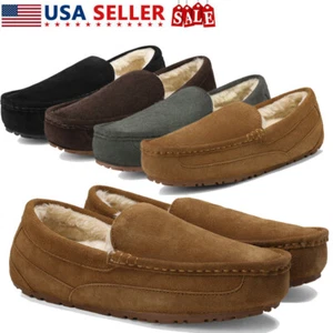 Men's Suede sheepskin Fur Slippers Moccasin Slip-on Men Outdoor Causla Loafers - Picture 1 of 11