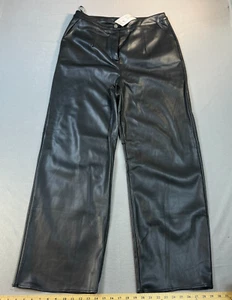 Missguided Faux Leather Pants 14 Wide leg Black 36 inch waist New - Picture 1 of 14