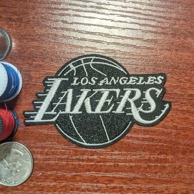 Los Angeles Lakers Patch Black White NBA Basketball Embroidered Iron On 3x2" - Image 1 of 3