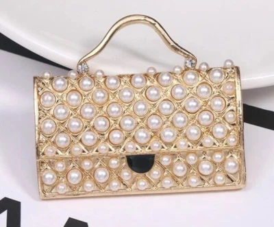 Тротуарная плитка сумочка жемчуг имитация изысканная брошь булавка и сумка из золотой фольги - ВИДЕО - Изображение 1 из 4