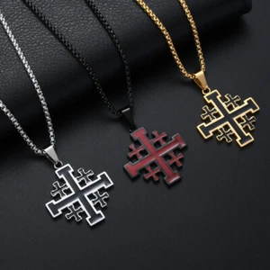 Männer Frauen Gold Christentum Jerusalem Kreuz Anhänger Halskette Edelstahl - Bild 1 von 10
